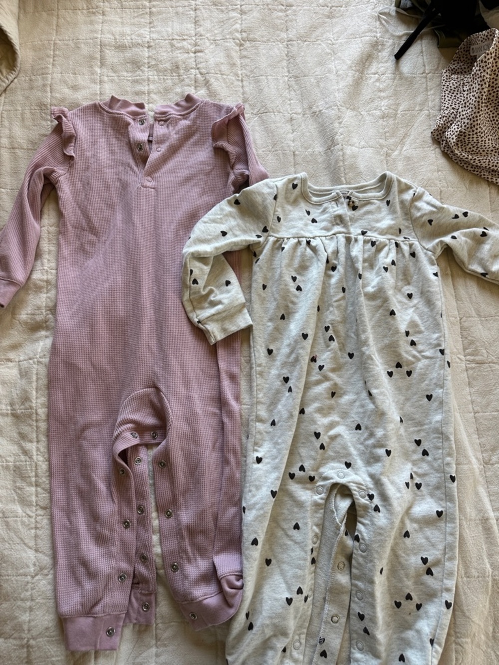 Carter's Pink Waffle-Knit Romper and Cream Heart-Print Sleeper Pajama Set